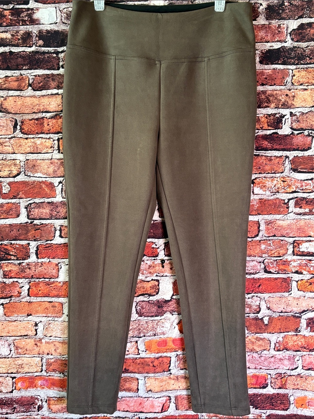 Andrew Marc Light Brown Ponte Pull-On Faux Suede Leggings with Seam in Middle M